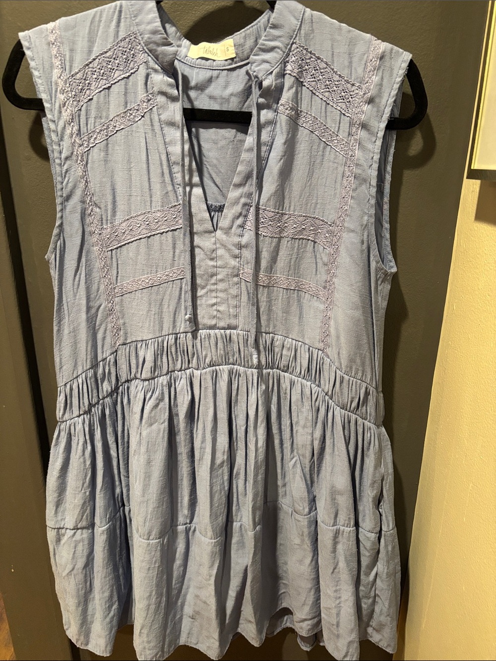 Talula Light Blue Sleeveless Lace-Trim Tunic